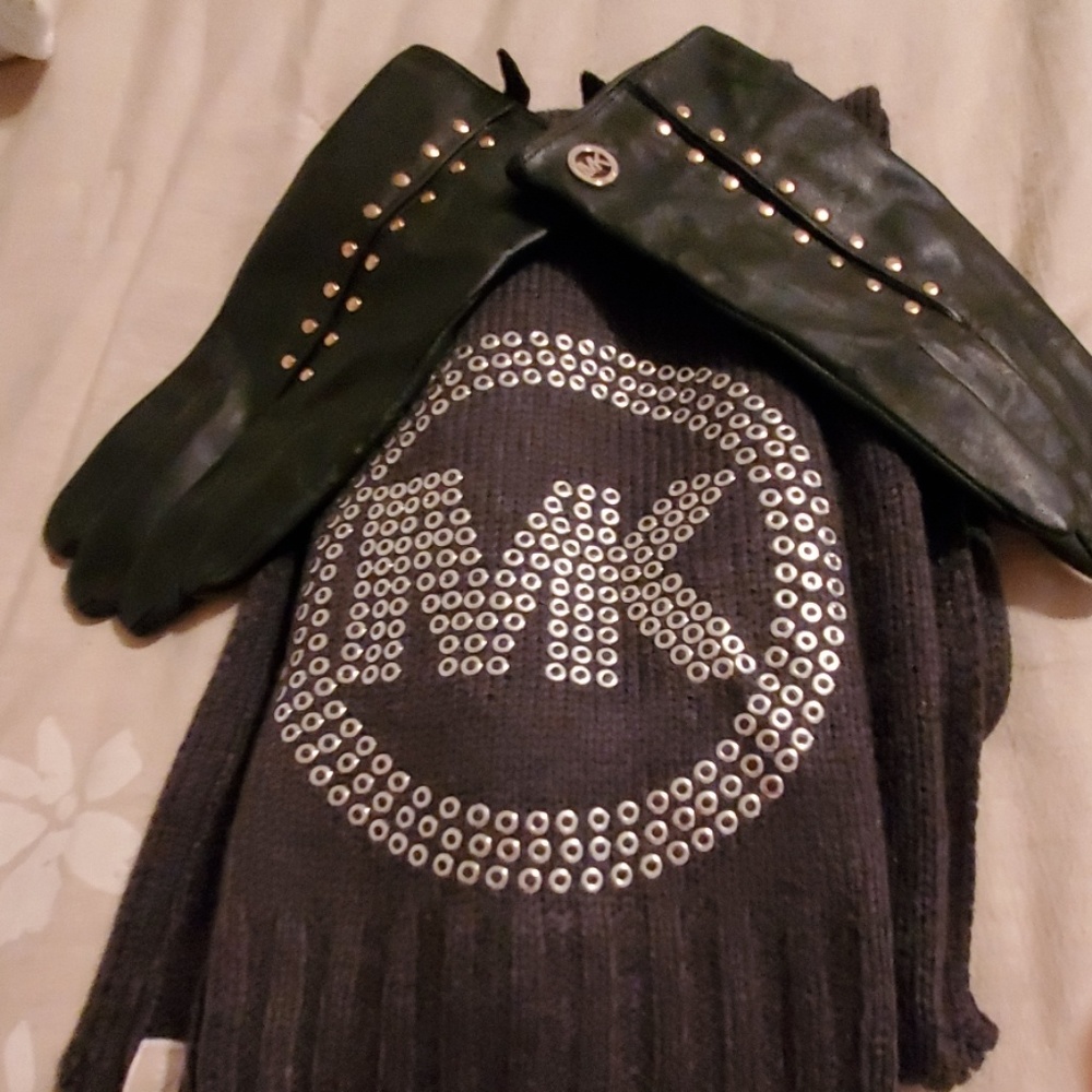 Michael Kors leather gloves and scarf